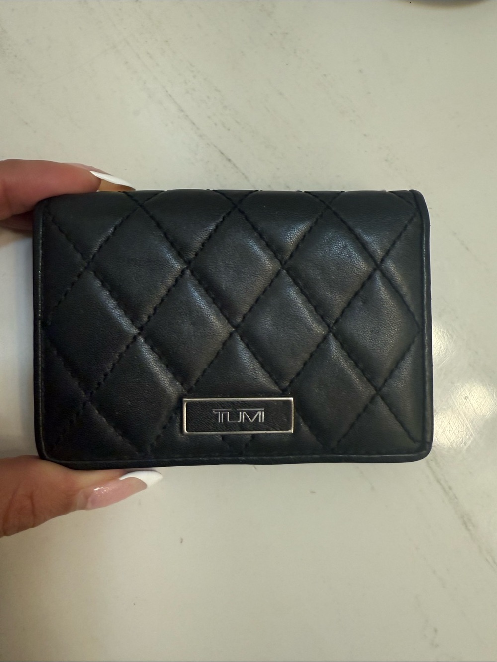 NEW Tumi Quilted Black Leather Card Holder